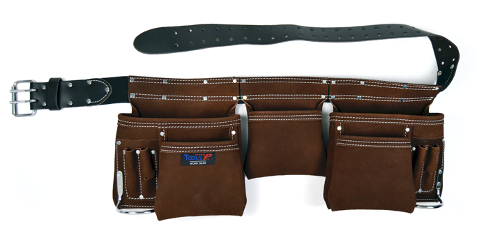 Leather Double Tool Belt Black - 11 Pockets